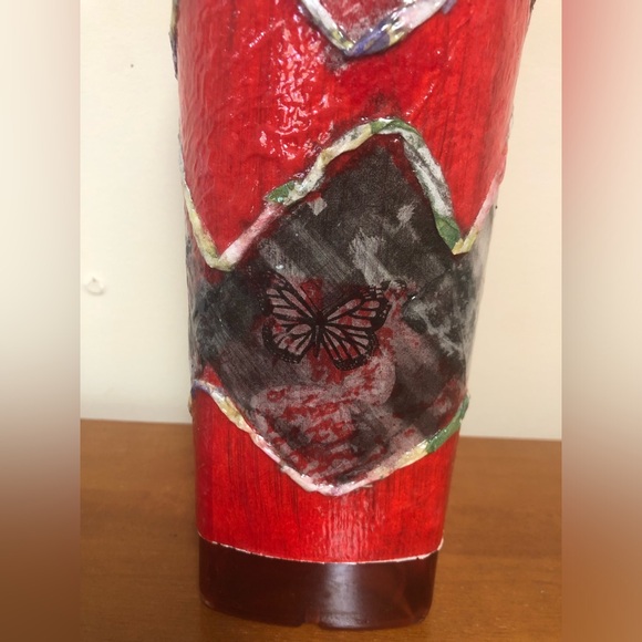 Handmade Glass Decorative Painted Red & Floral Patterned Patterned Vase - Picture 14 of 16